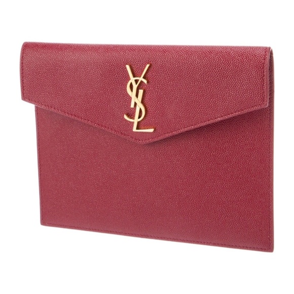 SAINT LAURENT YSL Monogram Pebbled Leather Uptown Baby Pouch Clutch Red - Picture 4 of 7